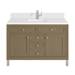 James Martin Chicago 48" Single Vanity with Single Hole 3CM White Zeus Silestone Top & Backsplash