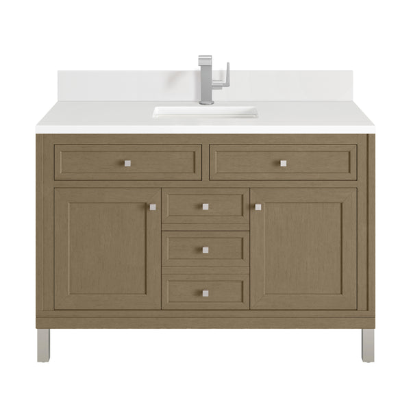 James Martin Chicago 48" Single Vanity with Single Hole 3CM White Zeus Silestone Top & Backsplash