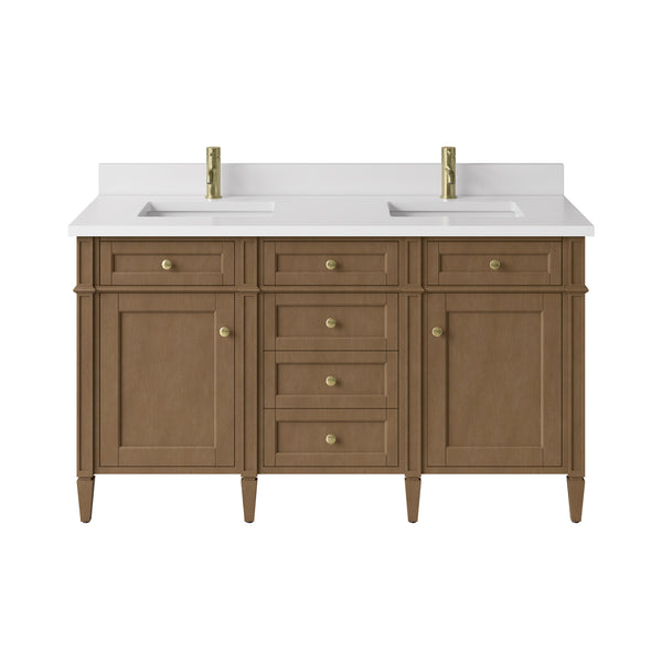 James Martin Brittany 60" Double Vanity with Single Hole 3 CM White Zeus Silestone Top & Backsplash