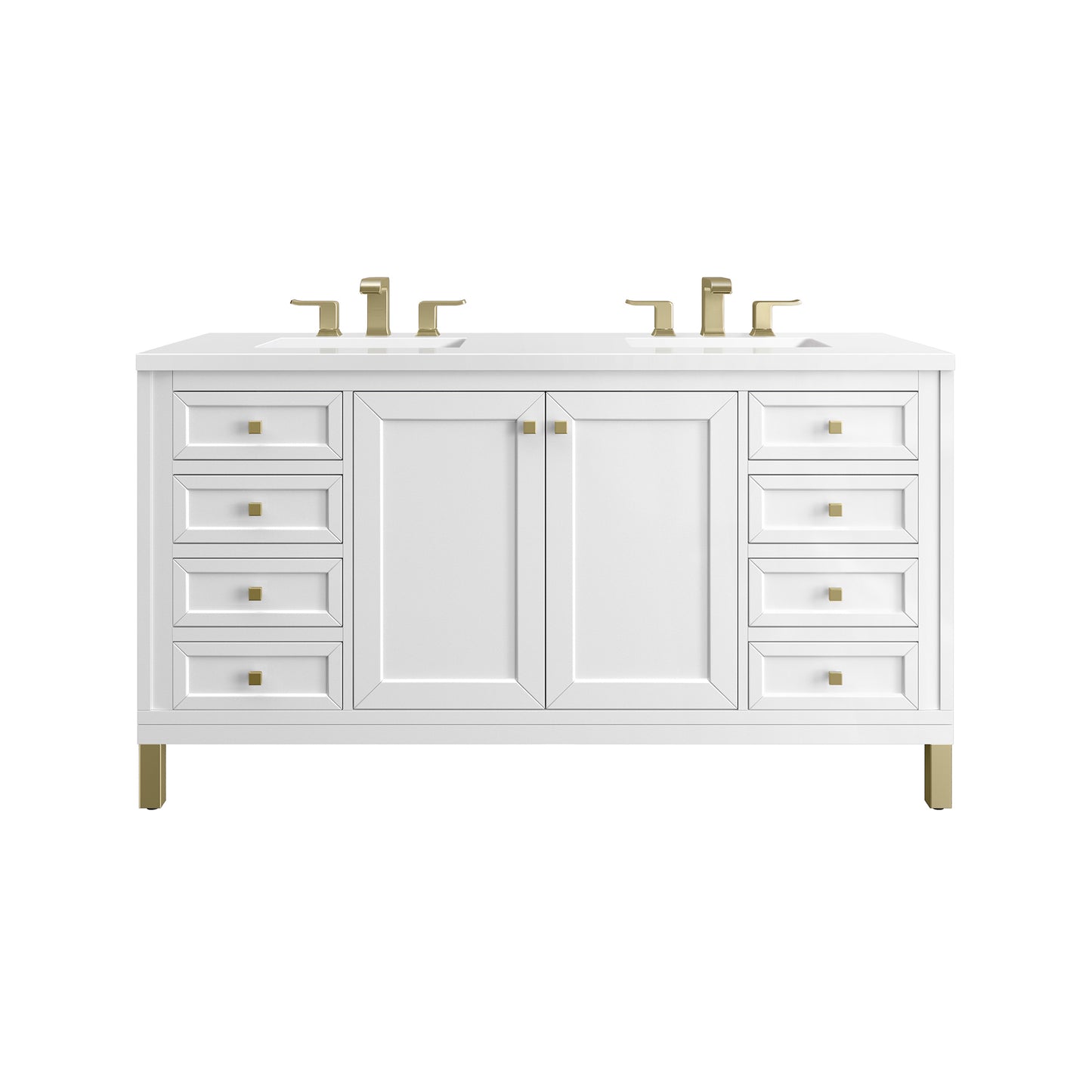 James Martin Chicago 60" Double Vanity, Glossy White - Luxe Bathroom Vanities