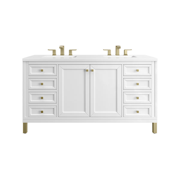 James Martin Chicago 60" Double Vanity, Glossy White - Luxe Bathroom Vanities