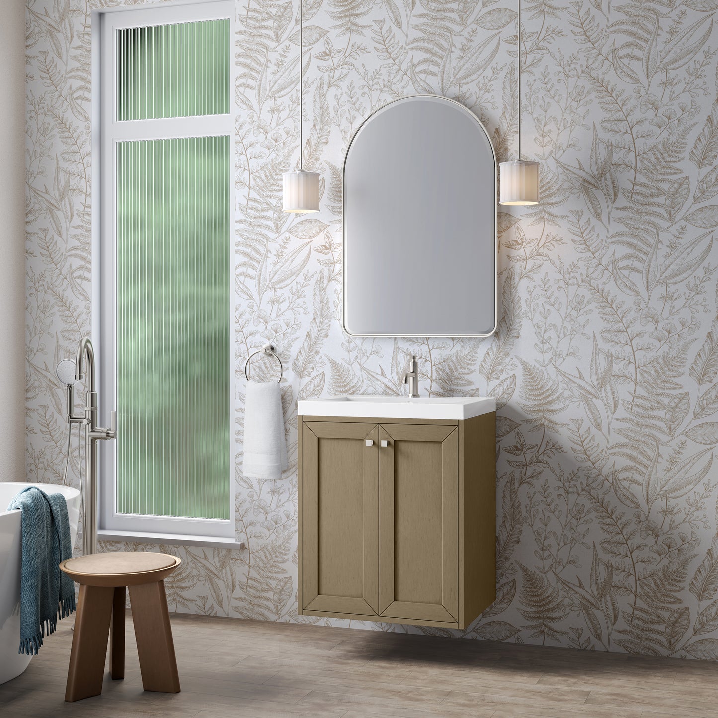 James Martin Chianti Single Floating Vanity with White Glossy Composite Stone Top