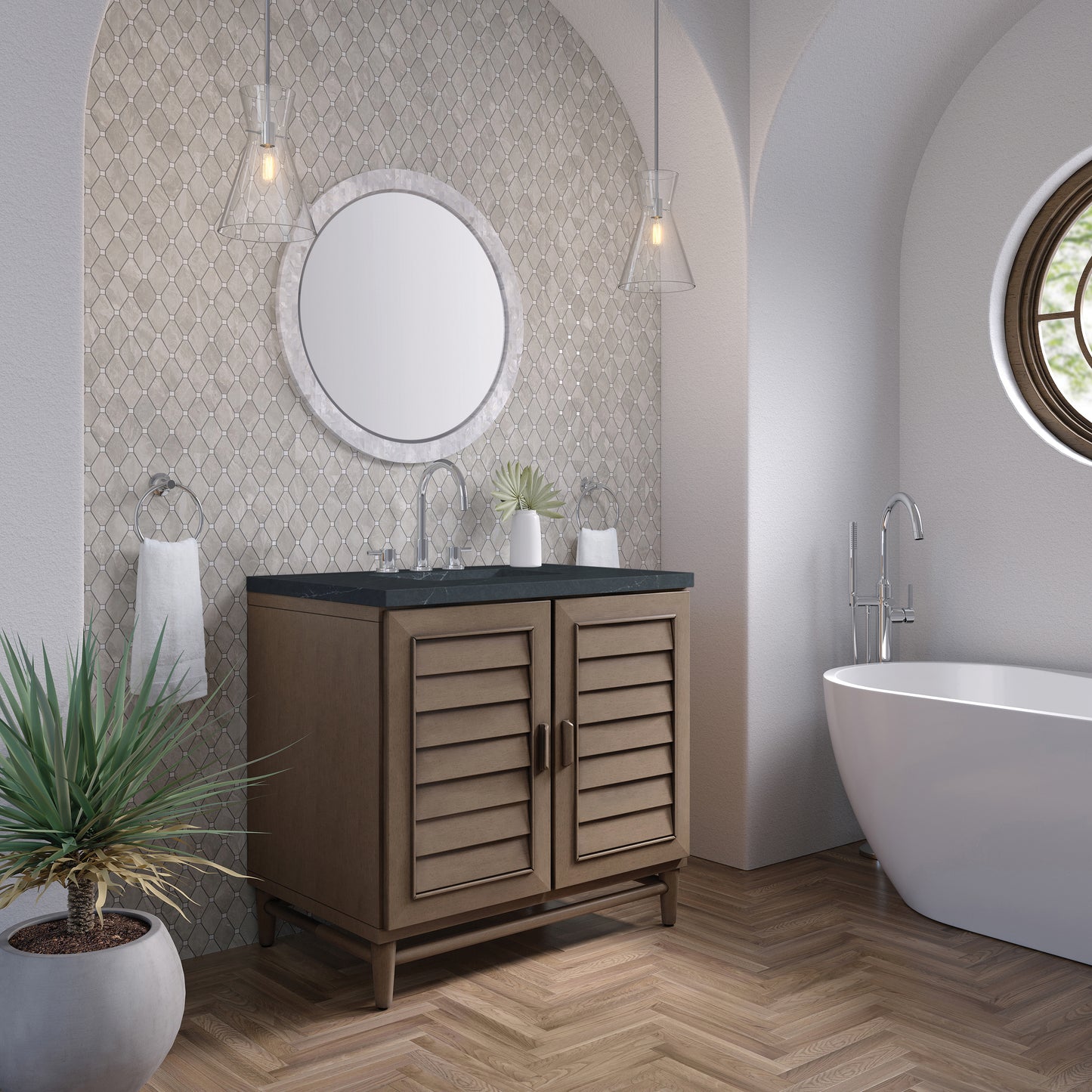James Martin Portland 36" Single Vanity Whitewashed Walnut with 3 CM Countertop