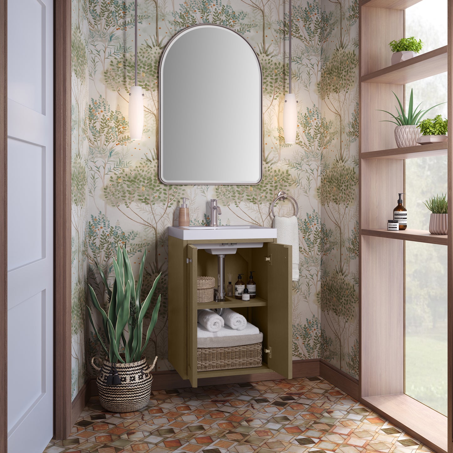 James Martin Chianti Single Floating Vanity with White Glossy Composite Stone Top