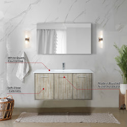 Lexora Collection Fairbanks 48 inch Rustic Acacia Bath Vanity, White Quartz Top, Faucet Set and 43 inch Mirror - Luxe Bathroom Vanities