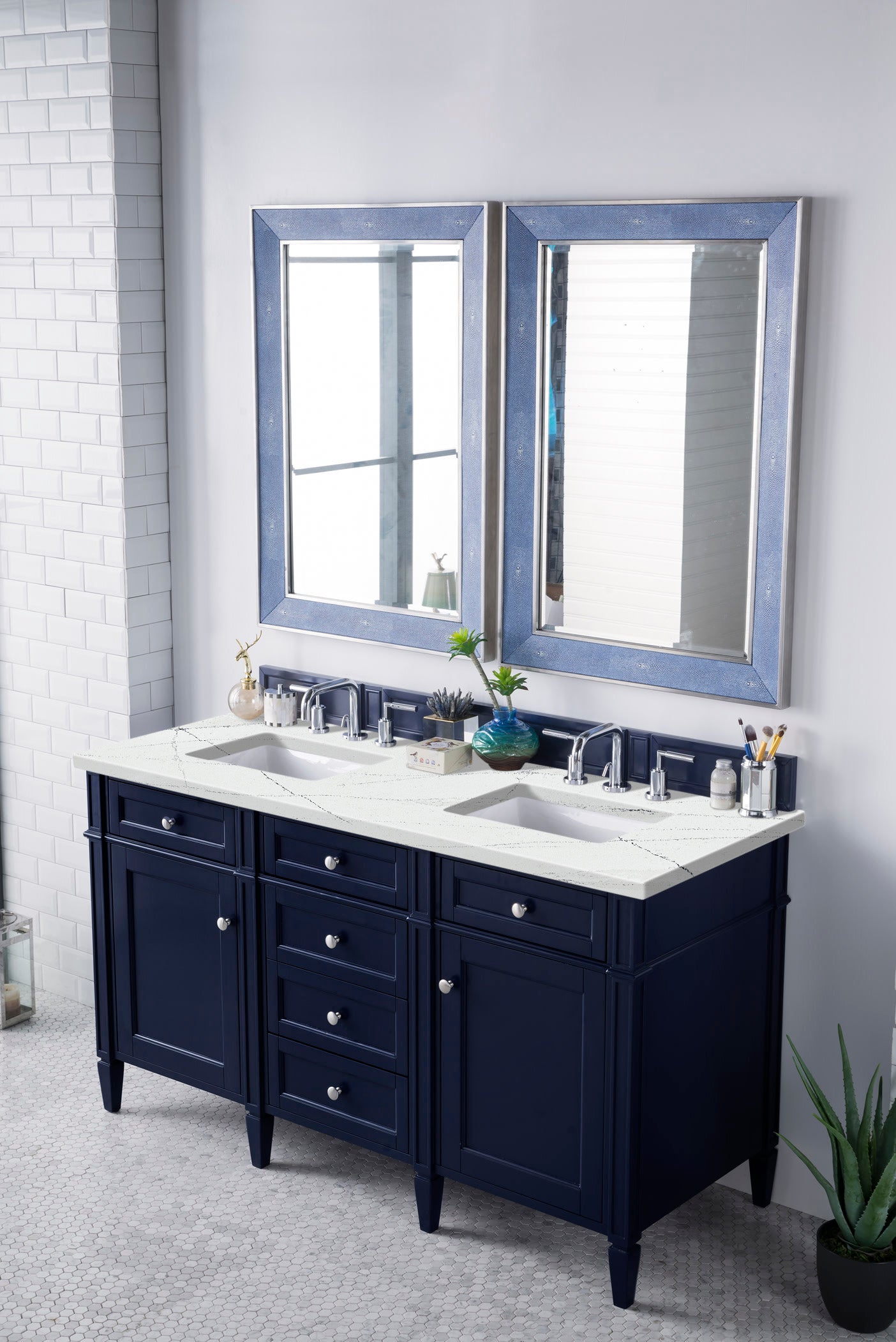 James Martin Brittany 60" Double Vanity with 3 CM Countertop & FreePower Wireless Charger