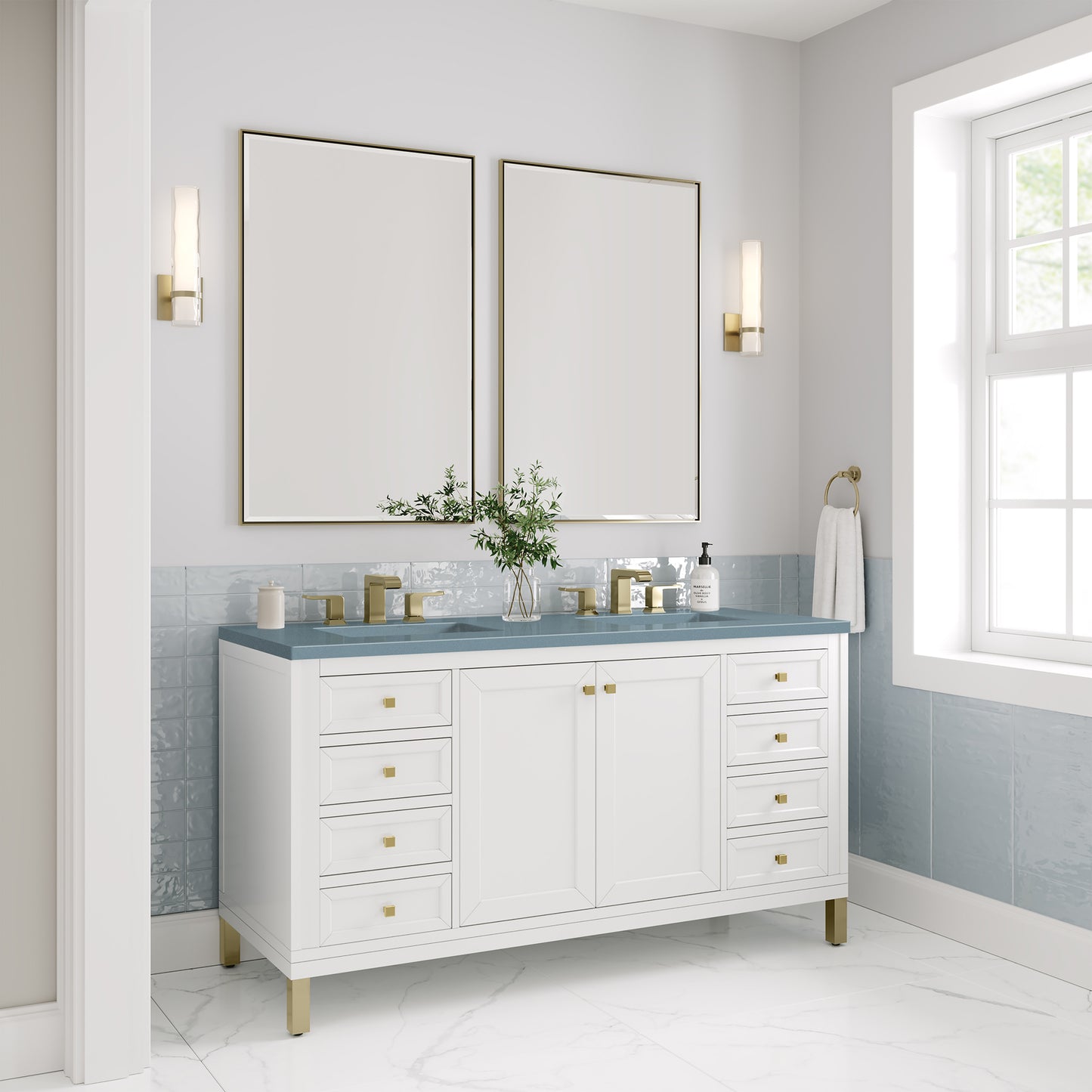 James Martin Chicago 60" Double Vanity, Glossy White - Luxe Bathroom Vanities