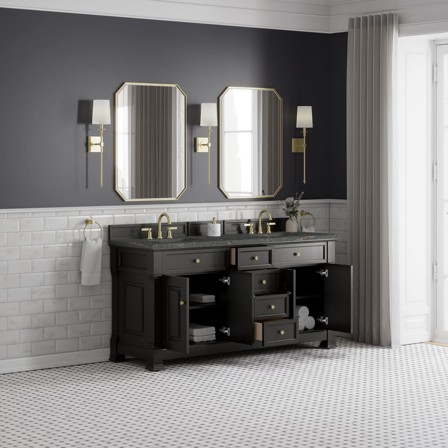 James Martin Brookfield 72" Double Vanity with 3 CM Countertop & FreePower Wireless Charger