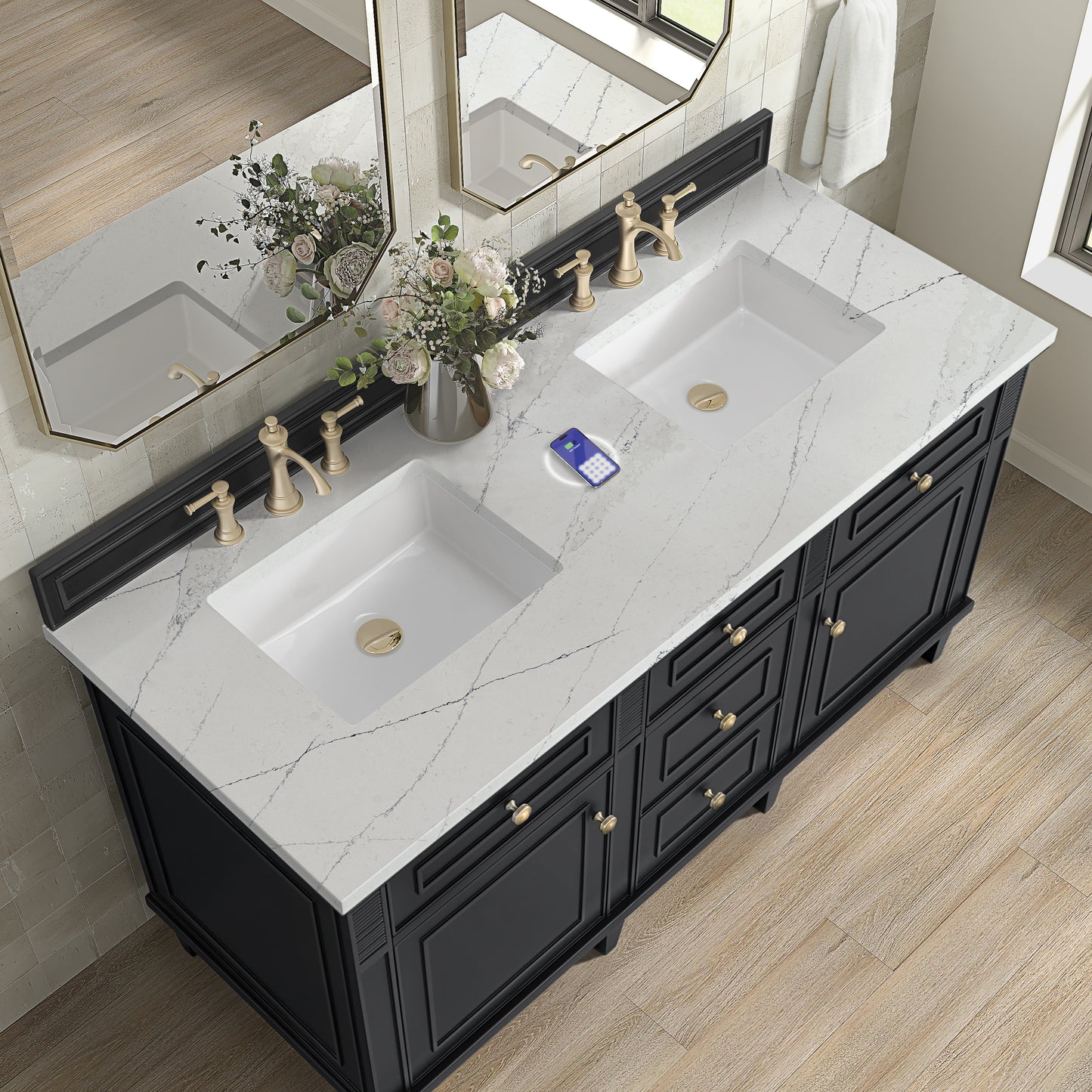 James Martin Lorelai 60" Double Vanity with 3 CM Countertop & FreePower Wireless Charger
