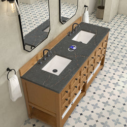 James Martin Malibu 72" Double Vanity, Amber Birch with 3 CM Countertop & FreePower Wireless Charger