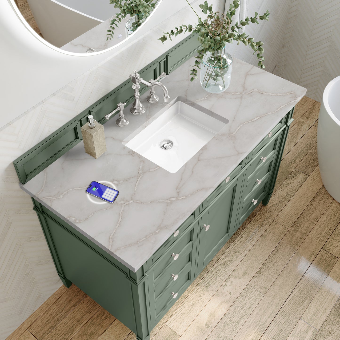 James Martin Brittany 48" Single Vanity with 3 CM Countertop & FreePower Wireless Charger