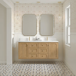 James Martin Laurent 60" Double Vanity with Single Hole 3 CM White Zeus Silestone Top & Matching Backsplash