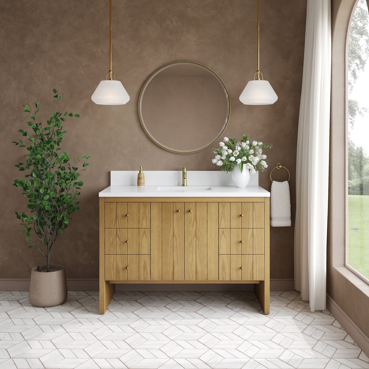James Martin Hudson 48" Single Vanity with Single Hole 3 CM White Zeus Silestone Top and Matching Backsplash