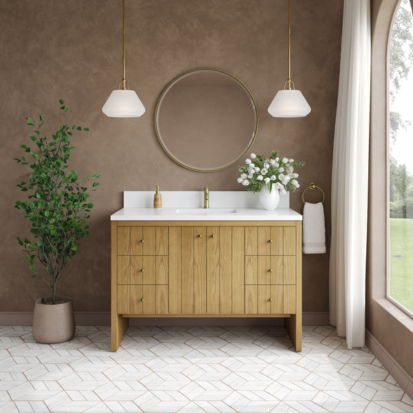 James Martin Hudson 48" Single Vanity with Single Hole 3 CM White Zeus Silestone Top and Matching Backsplash