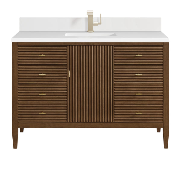 James Martin Myrrin 48" Single Vanity with Single Hole 3 CM White Zeus Silestone Top & Backsplash
