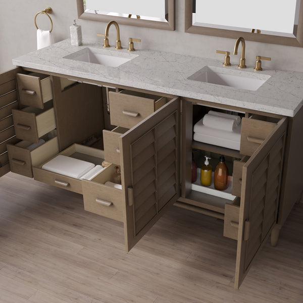 James Martin Portland 72" Double Vanity Whitewashed Walnut with 3 CM Countertop & FreePower Wireless Charger