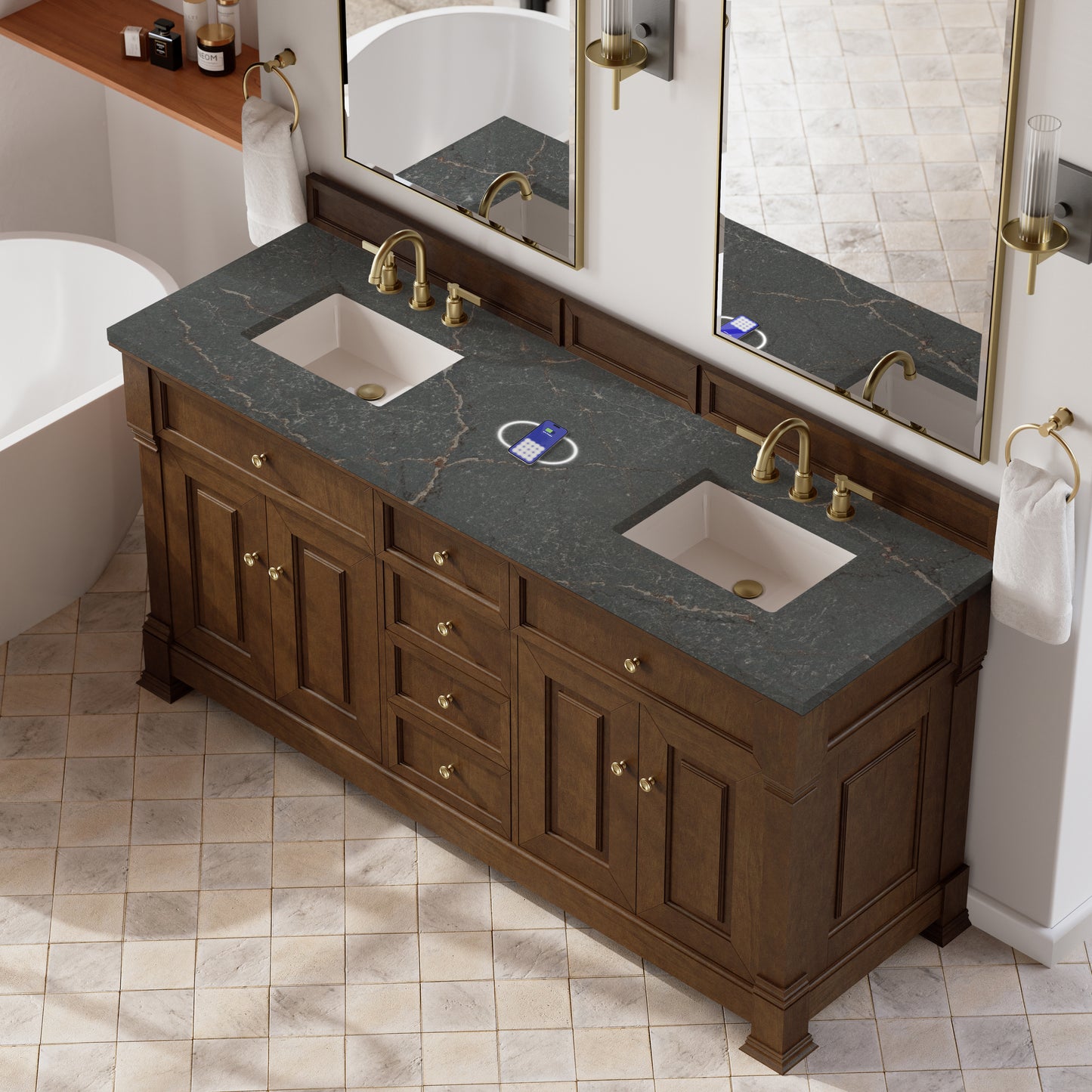 James Martin Brookfield 72" Double Vanity with 3 CM Countertop & FreePower Wireless Charger
