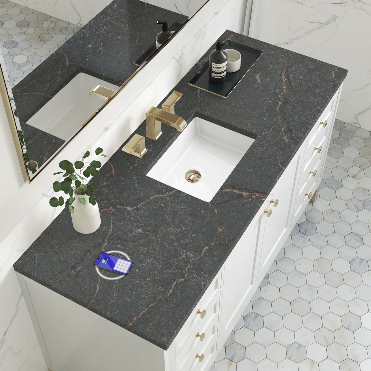 James Martin Chicago 60" Single Vanity with 3 CM Countertop & FreePower Wireless Charger