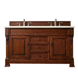 James Martin Brookfield 60" Double Vanity Vanities James Martin Warm Cherry w/ 3 CM Eternal Marfil Quartz Top 