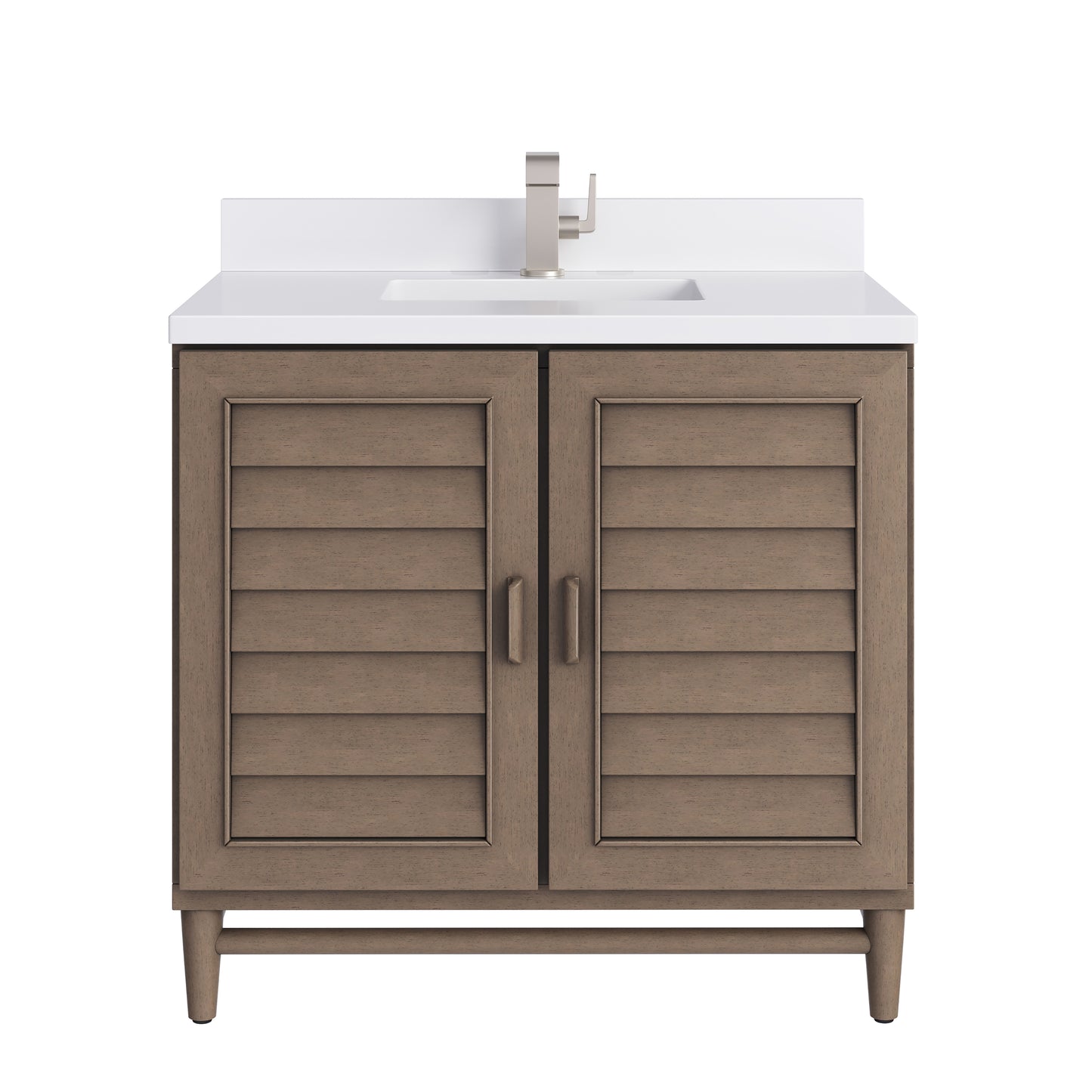 James Martin Portland 36" Single Vanity Whitewashed Walnut with Single Hole 3 CM White Zeus Silestone Top & Backsplash