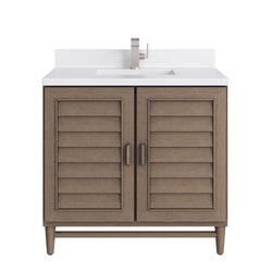 James Martin Portland 36" Single Vanity Whitewashed Walnut with Single Hole 3 CM White Zeus Silestone Top & Backsplash