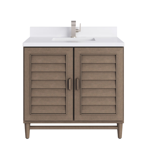 James Martin Portland 36" Single Vanity Whitewashed Walnut with Single Hole 3 CM White Zeus Silestone Top & Backsplash