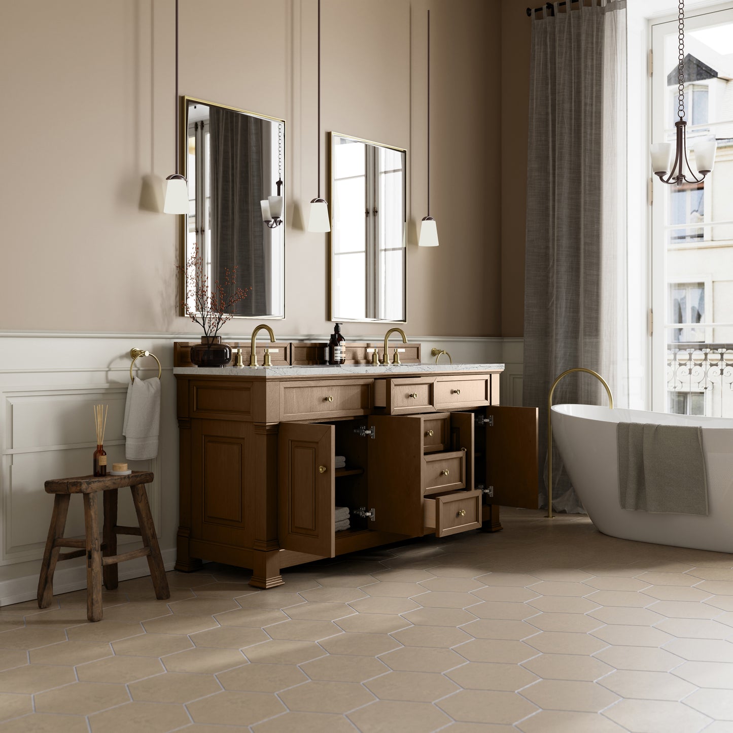 James Martin Brookfield 72" Double Vanity with 3 CM Countertop & FreePower Wireless Charger