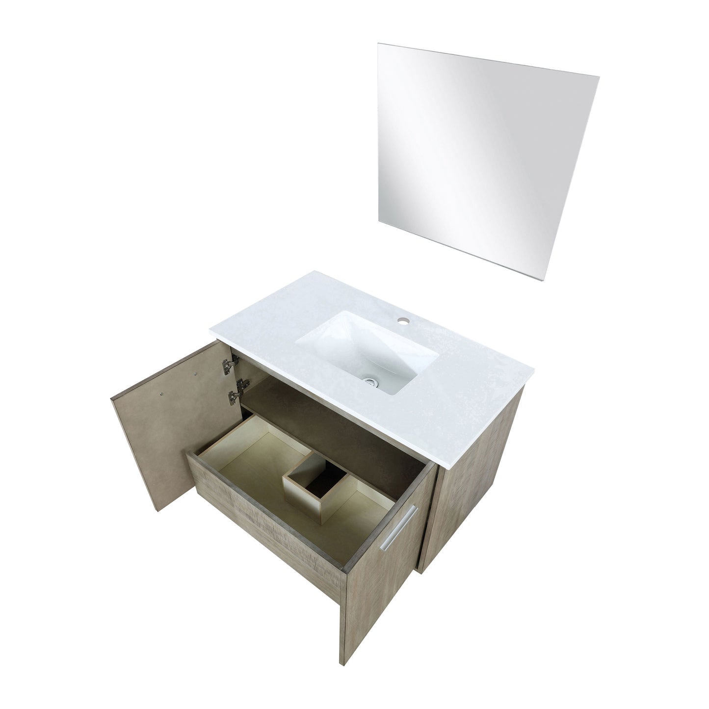 Lexora Collection Fairbanks 36 inch Rustic Acacia Bath Vanity, Cultured Marble Top and 28 inch Mirror - Luxe Bathroom Vanities