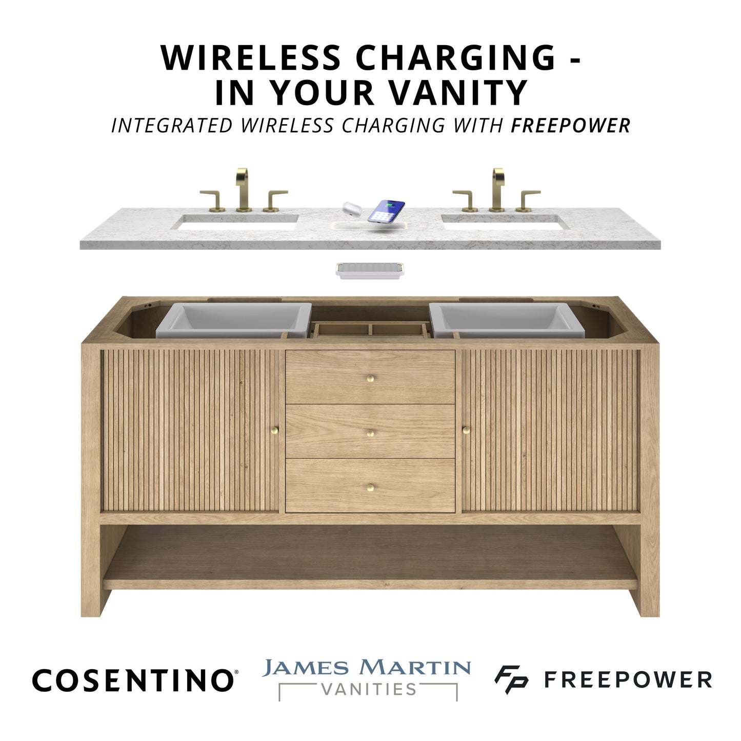 James Martin Brookfield 48" Single Vanity with 3 CM Countertop & FreePower Wireless Charger