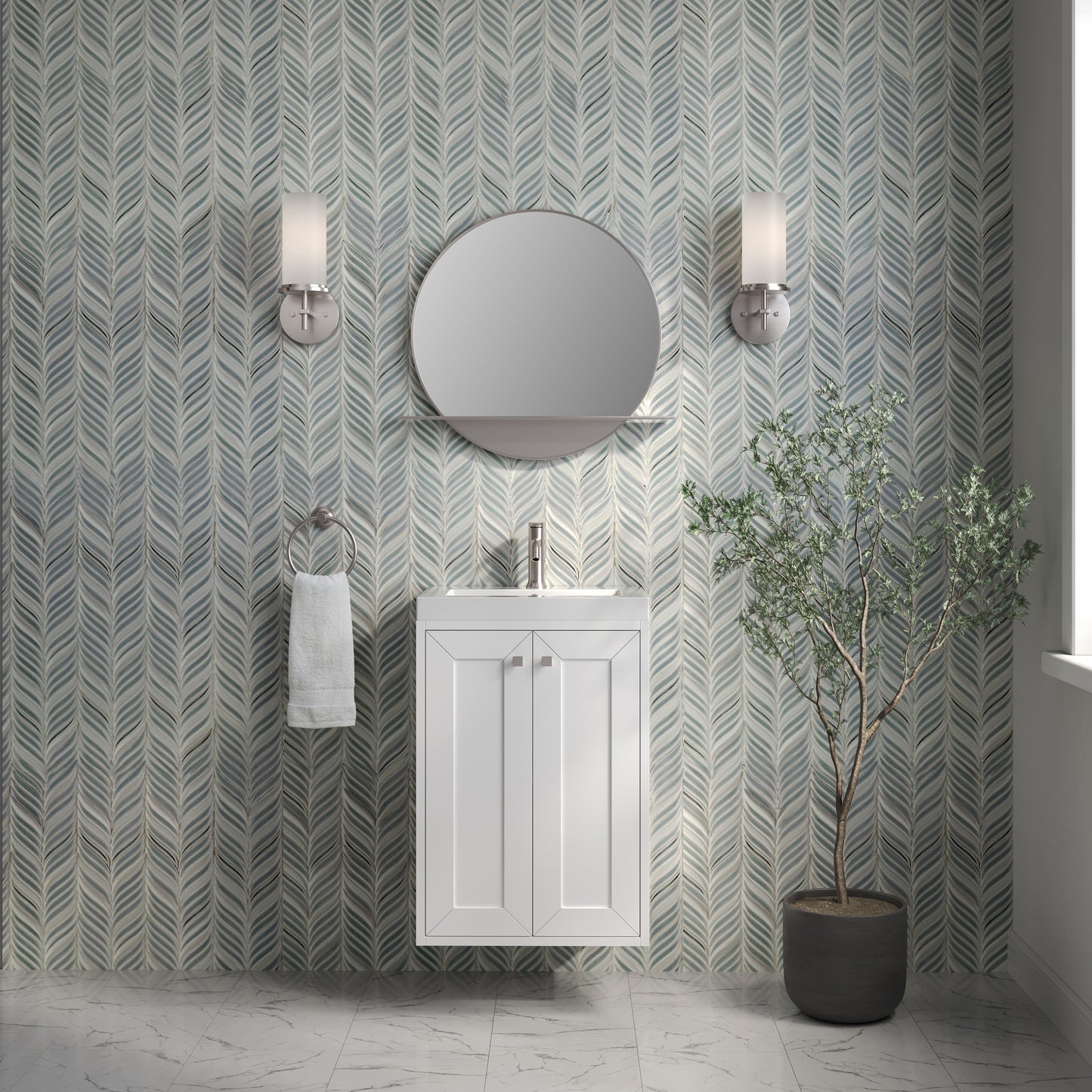 James Martin Chianti Single Floating Vanity with White Glossy Composite Stone Top