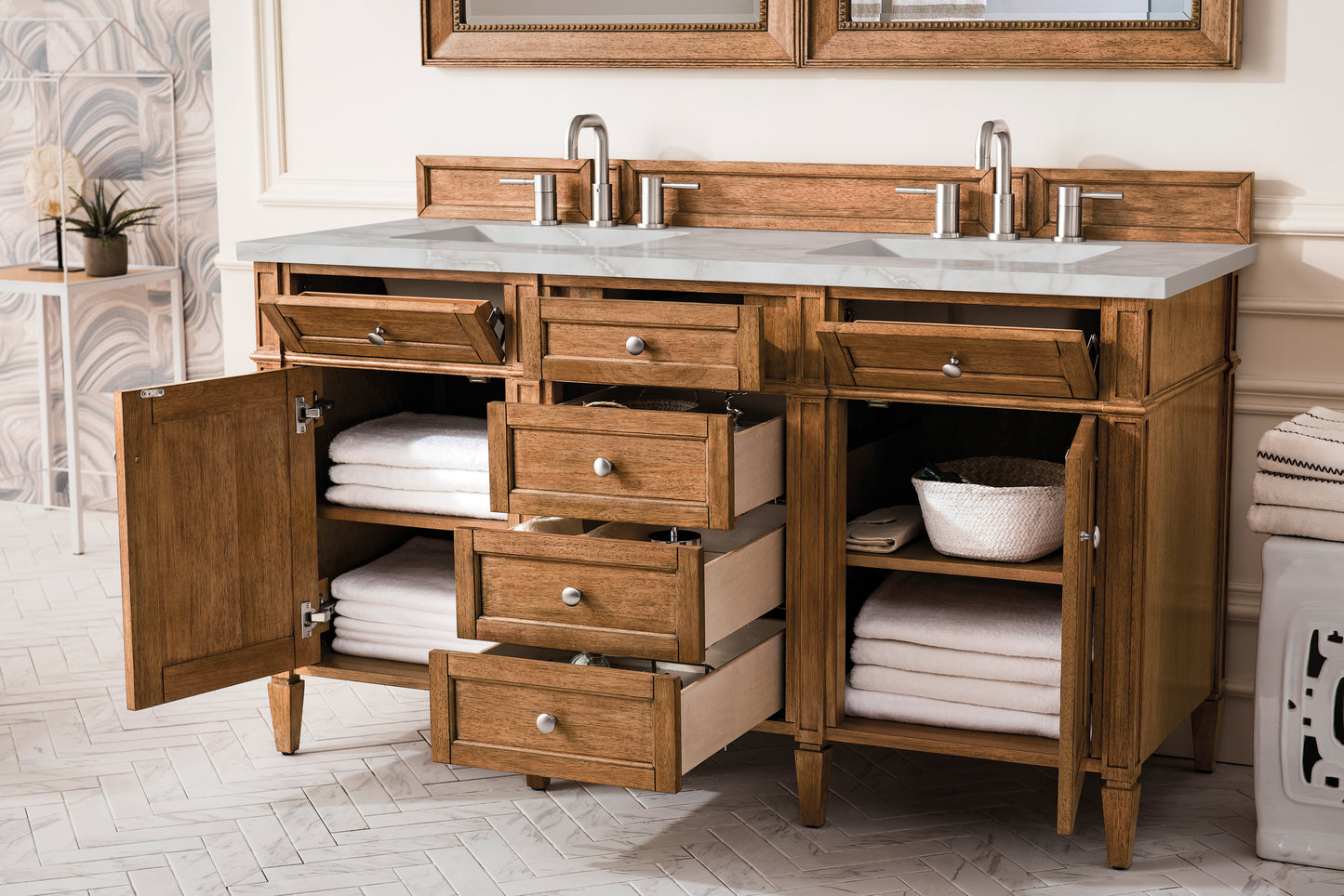 James Martin Brittany 60" Double Vanity with 3 CM Countertop & FreePower Wireless Charger