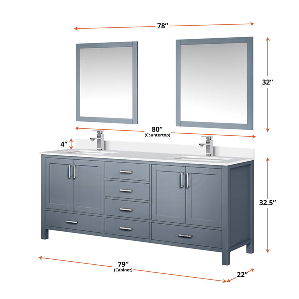 Lexora Collection Jacques 80 inch Double Bath Vanity, White Quartz Top, and Faucet Set - Luxe Bathroom Vanities