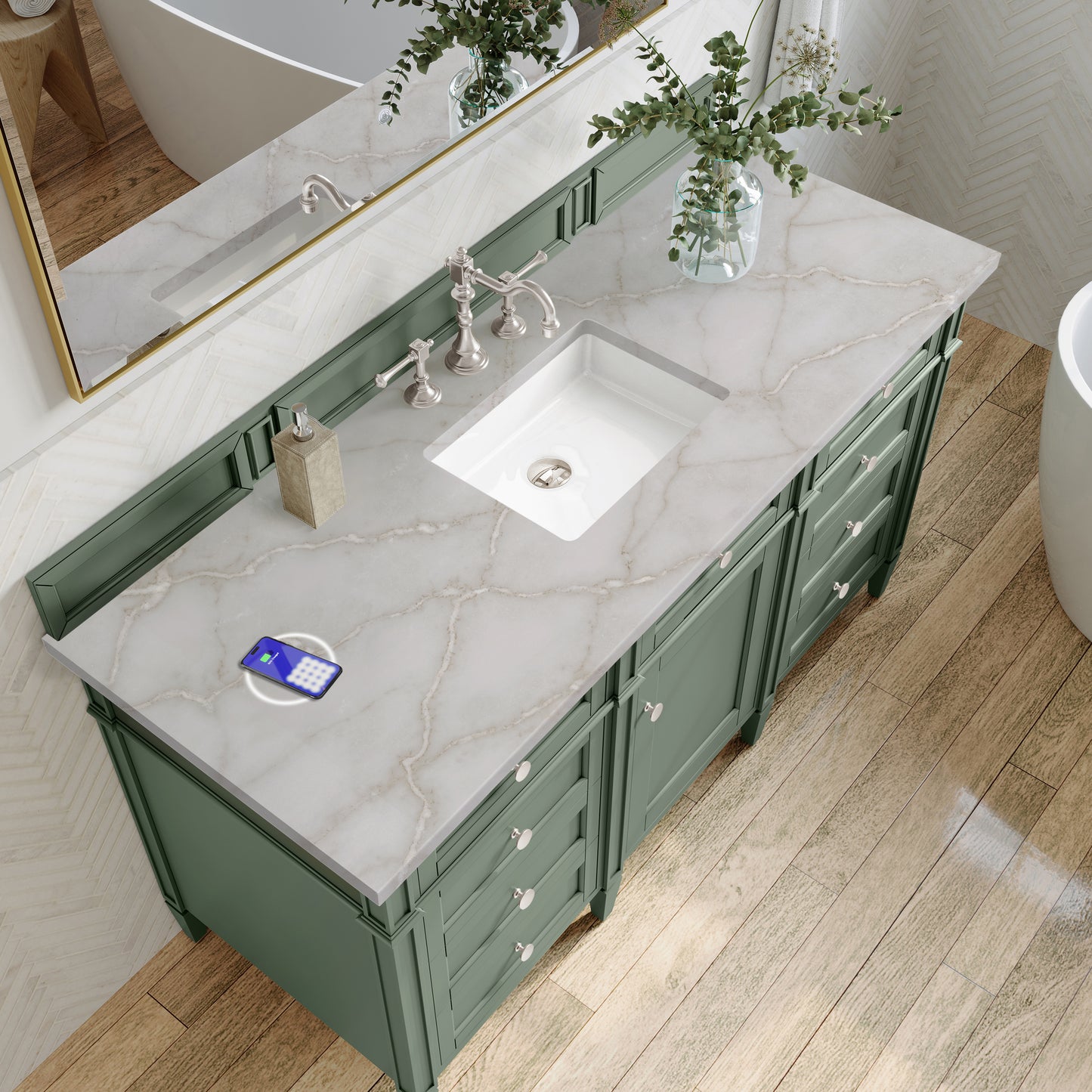 James Martin Brittany 60" Single Vanity with 3 CM Countertop & FreePower Wireless Charger