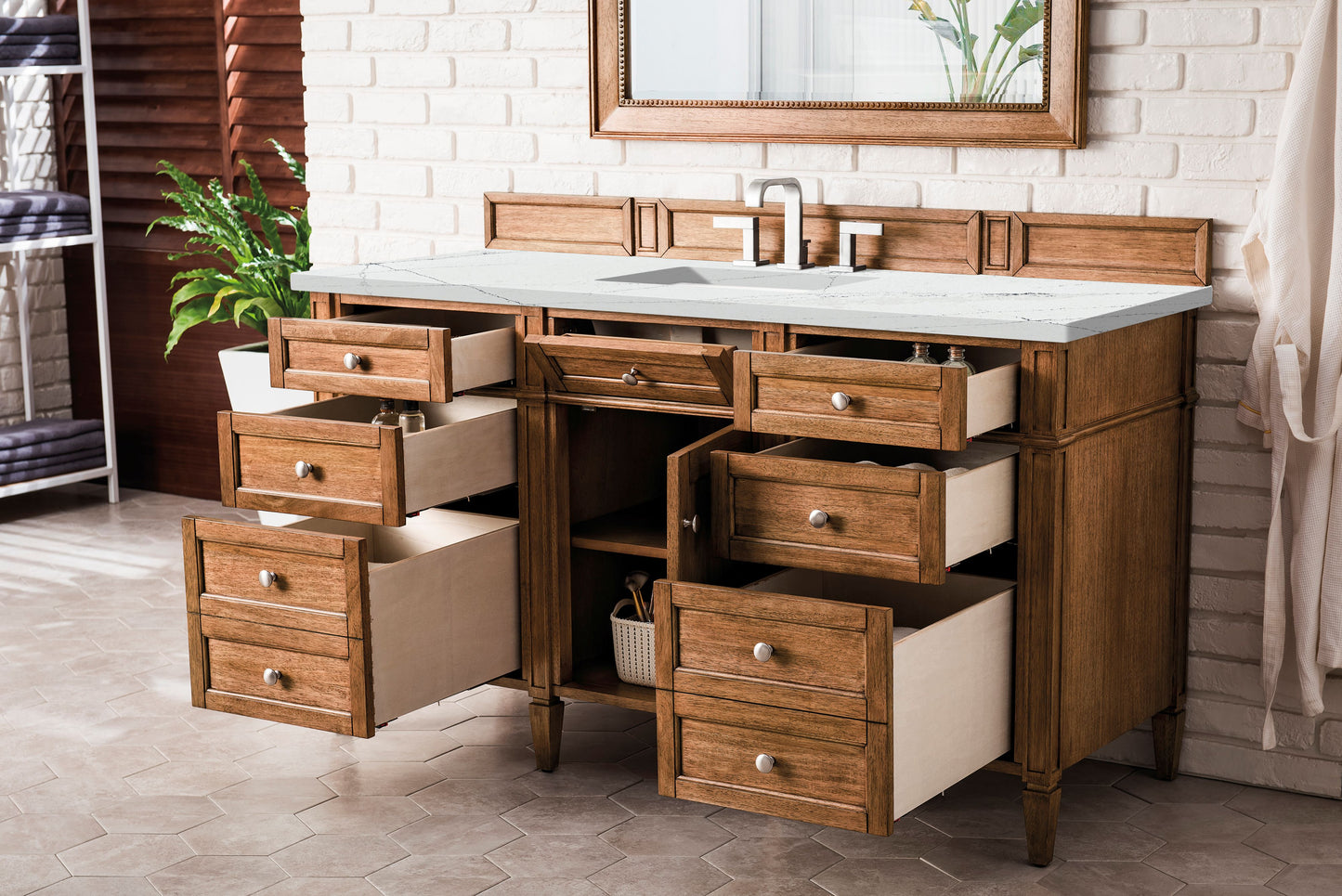 James Martin Brittany 60" Single Vanity with 3 CM Countertop & FreePower Wireless Charger