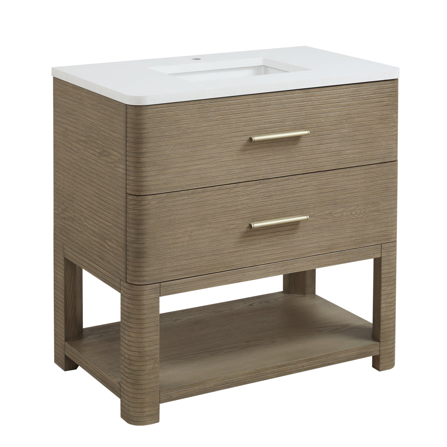 James Martin Lucian 36" Single Vanity, Pebble Oak w/ 3 CM Top - Luxe Bathroom Vanities