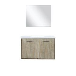 Lexora Collection Fairbanks 36 inch Rustic Acacia Bath Vanity, Cultured Marble Top and 28 inch Mirror - Luxe Bathroom Vanities