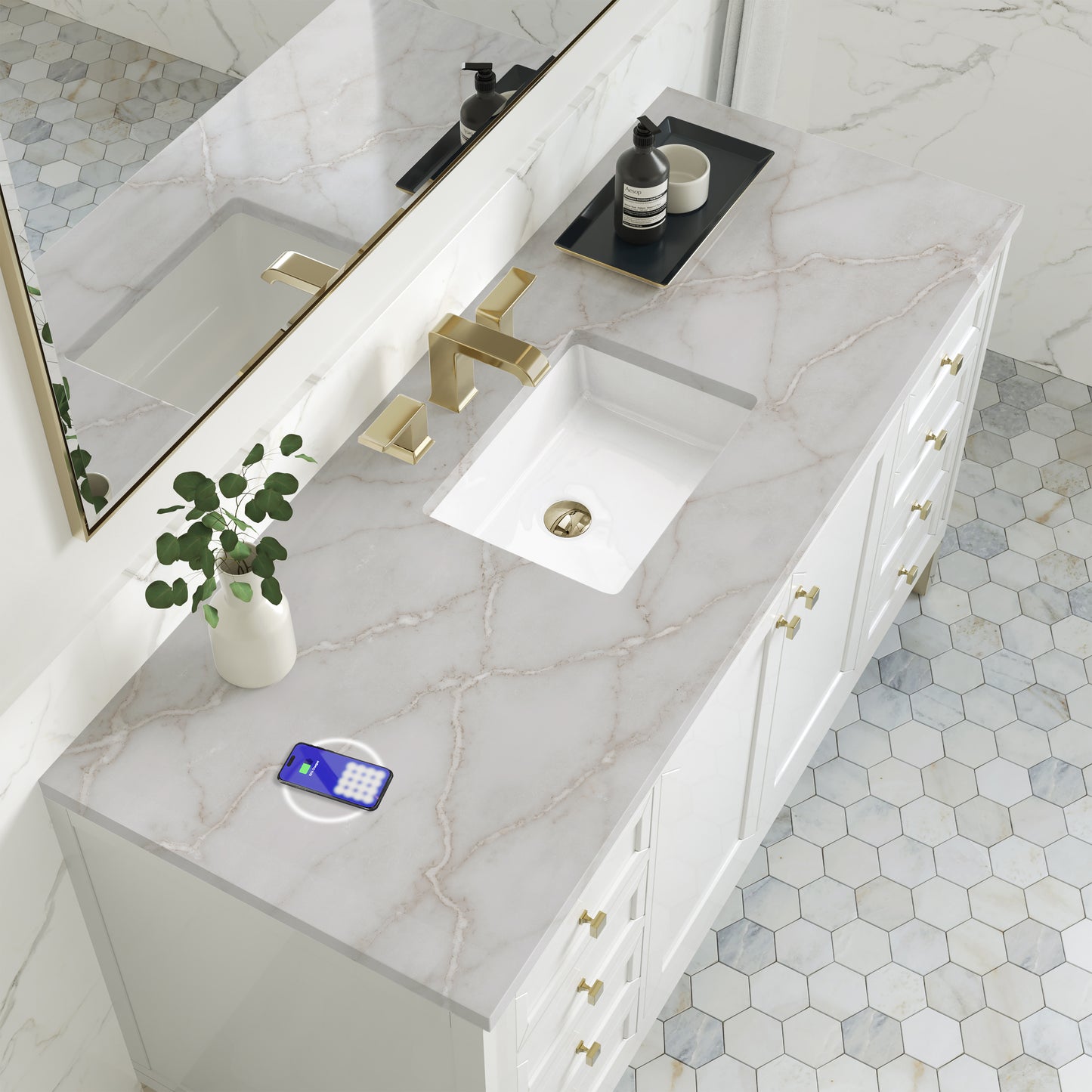 James Martin Chicago 60" Single Vanity with 3 CM Countertop & FreePower Wireless Charger