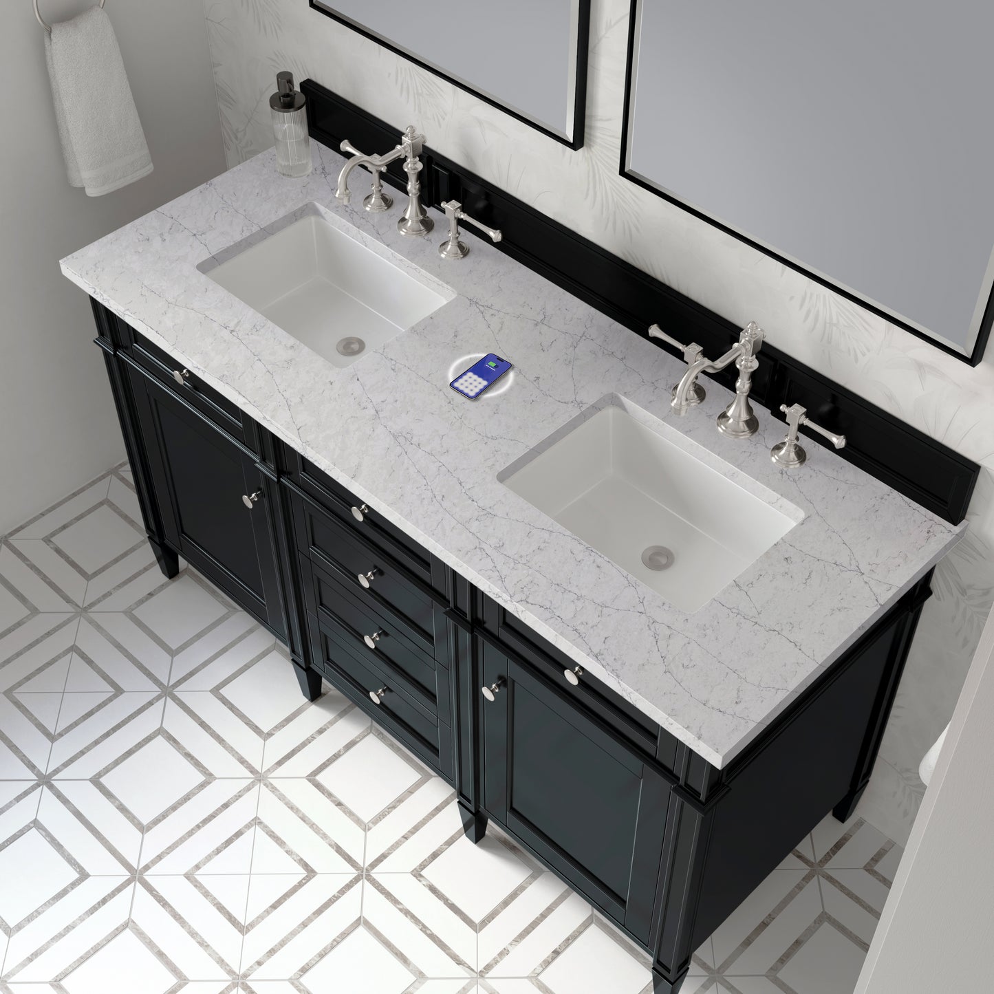 James Martin Brittany 60" Double Vanity with 3 CM Countertop & FreePower Wireless Charger