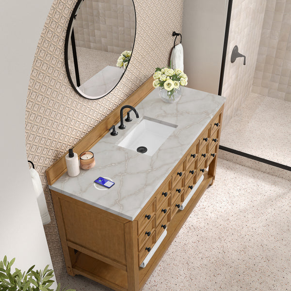 James Martin Malibu 60" Single Vanity, Amber Birch with 3 CM Countertop & FreePower Wireless Charger