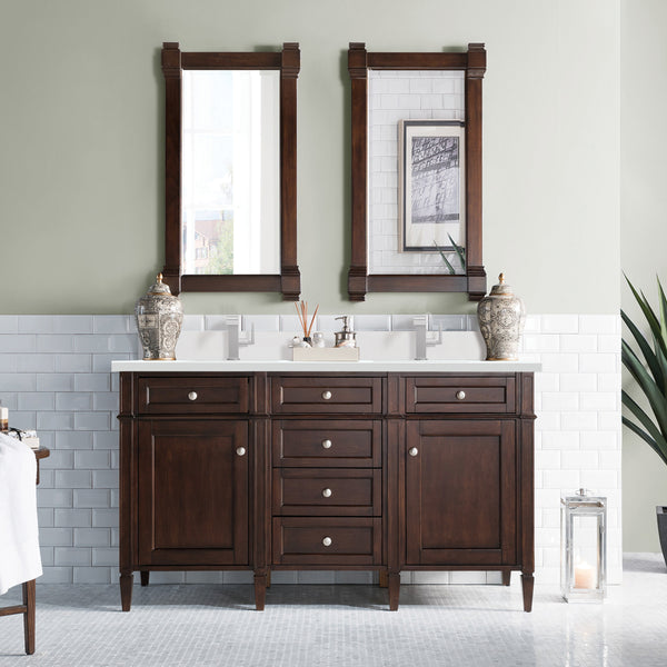 James Martin Brittany 60" Double Vanity with Single Hole 3 CM White Zeus Silestone Top & Backsplash