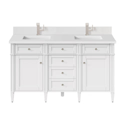 James Martin Brittany 60" Double Vanity with Single Hole 3 CM White Zeus Silestone Top & Backsplash