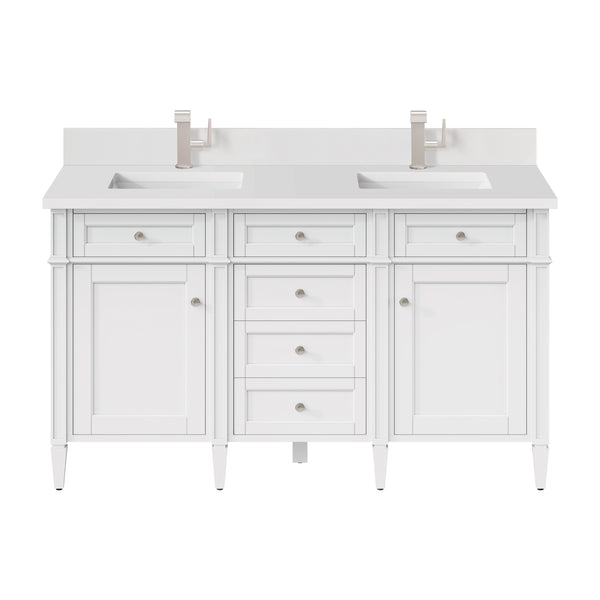 James Martin Brittany 60" Double Vanity with Single Hole 3 CM White Zeus Silestone Top & Backsplash
