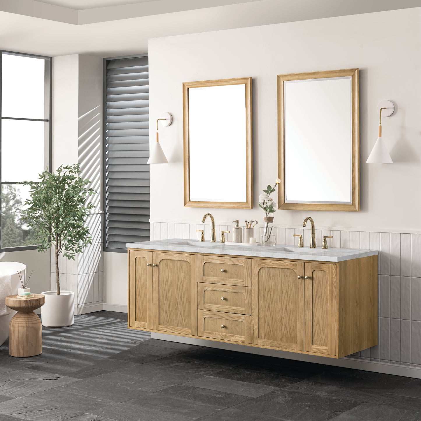 James Martin Laurent 72" Double Vanity with 3 CM Countertop & FreePower Wireless Charger