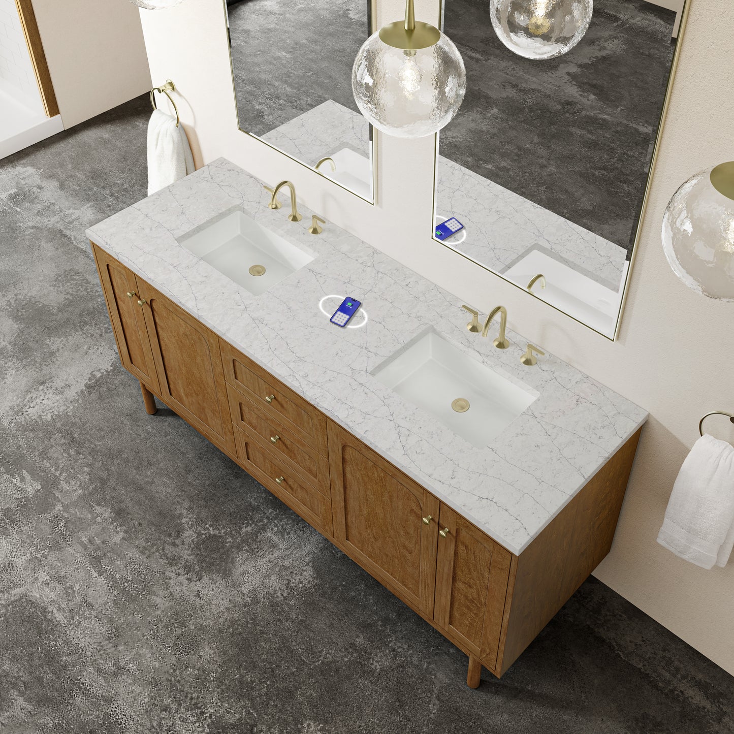 James Martin Laurent 72" Double Vanity with 3 CM Countertop & FreePower Wireless Charger