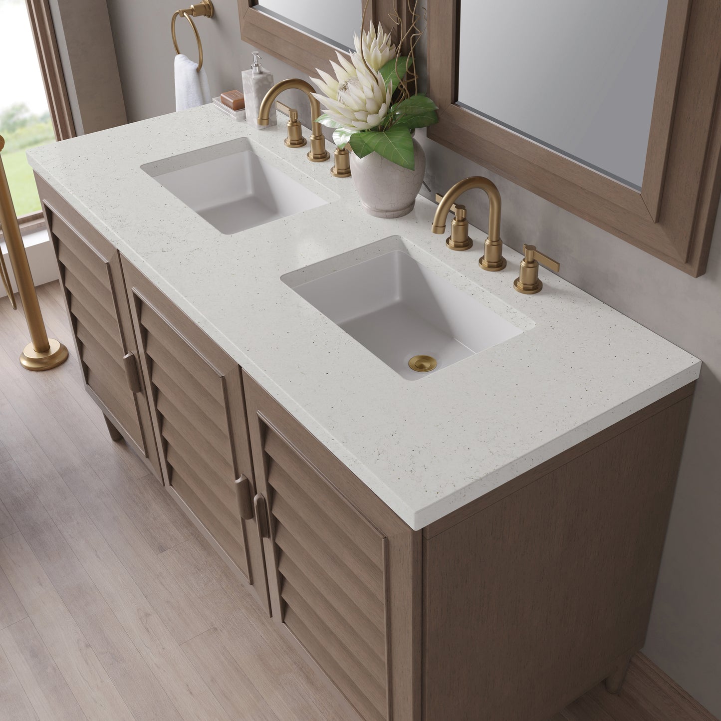 James Martin Portland 60" Double Vanity Whitewashed Walnut with 3 CM Countertop