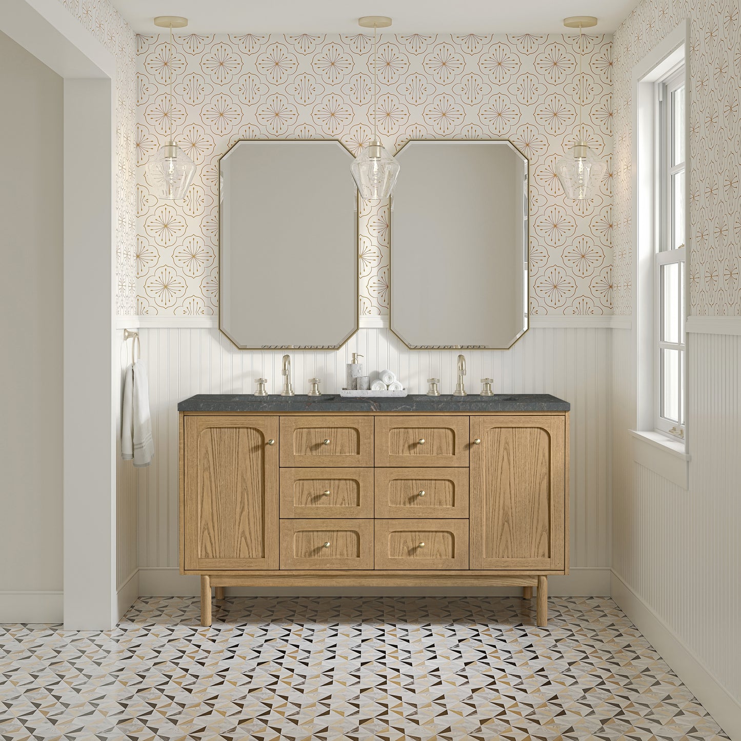 James Martin Laurent 60" Double Vanity with 3 CM Countertop & FreePower Wireless Charger