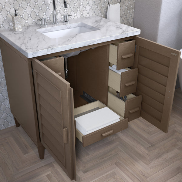 James Martin Portland 36" Single Vanity Whitewashed Walnut with 3 CM Countertop