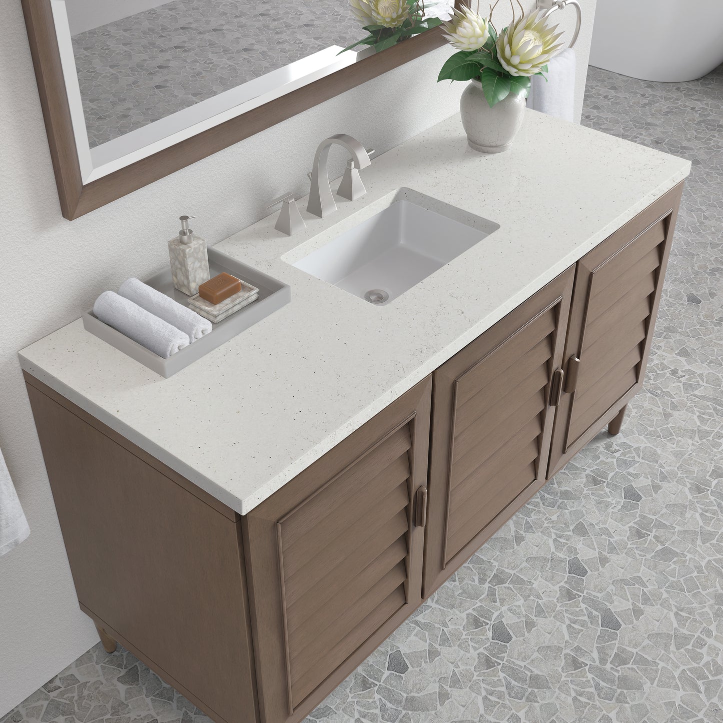 James Martin Portland 60" Single Vanity Whitewashed Walnut with 3 CM Countertop