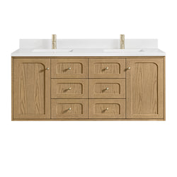 James Martin Laurent 60" Double Vanity with Single Hole 3 CM White Zeus Silestone Top & Matching Backsplash