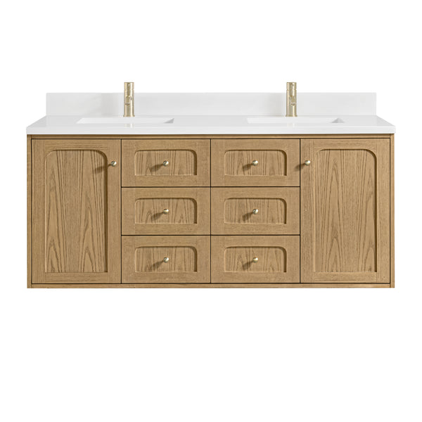 James Martin Laurent 60" Double Vanity with Single Hole 3 CM White Zeus Silestone Top & Matching Backsplash